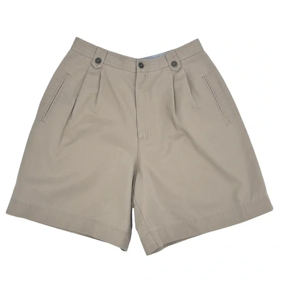 Vintage 90s LizSport High Waisted Mom Shorts Tan Chino Pleated Front | 27" Waist - Picture 2 of 8